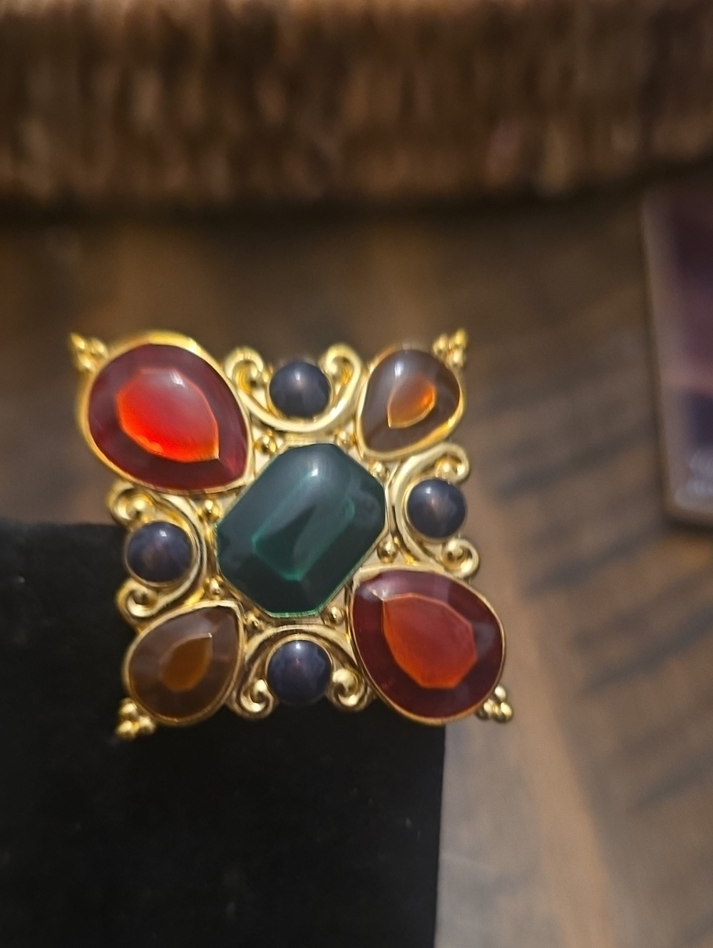 Jay Strongwater Gold-Tone Necklace Pendant with Green, Red and Blue Accents